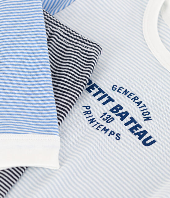 Children's Unisex Three-Tone Pinstriped Cotton Pyjamas SMOKING blue/MULTICO white