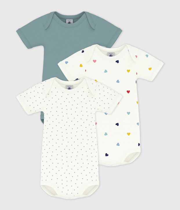 Pack of babies' short-sleeved heart print cotton bodies multicolor