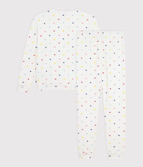 Women's heart print cotton and elastane pyjamas MARSHMALLOW white/MULTICO white