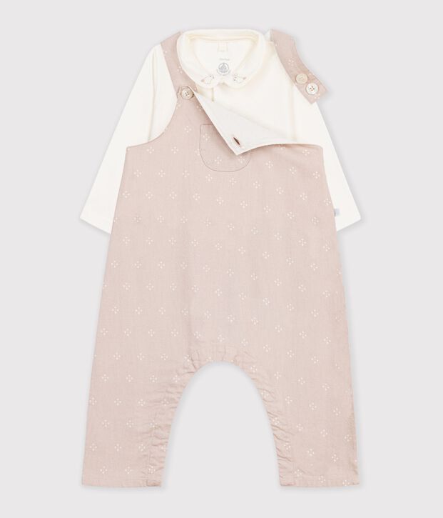 Babies' dungarees and body set in cotton with a plain collar multicolor
