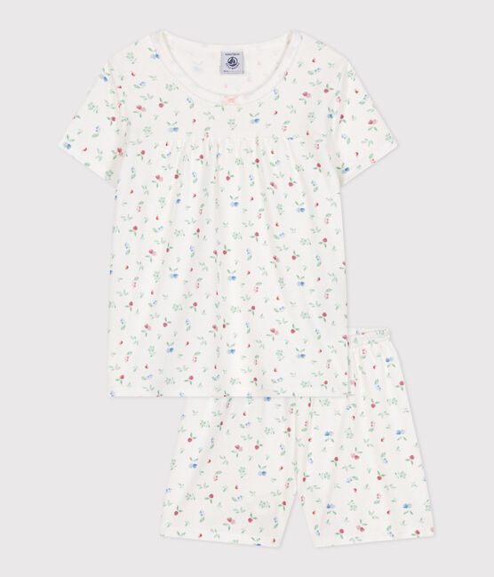 Children's short fruit pattern cotton pyjamas MARSHMALLOW white/MULTICO white