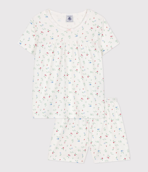 Children's short fruit pattern cotton pyjamas white/multicolor