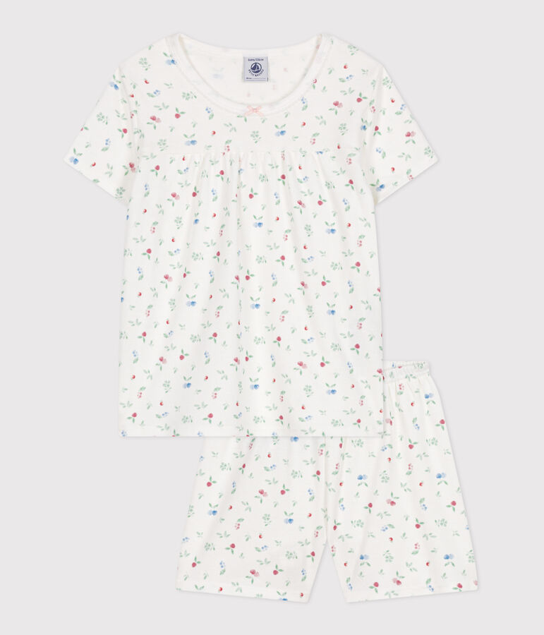 Children's short fruit pattern cotton pyjamas white/multicolor