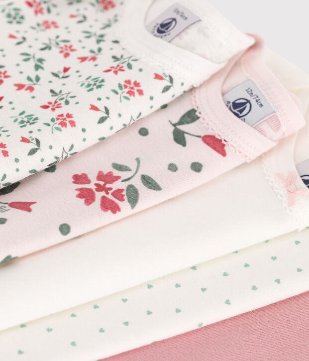 Babies' short-sleeved floral cotton bodies - 5-pack multicolor