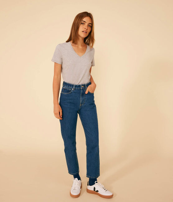 Women's Straight V-Neck Cotton T-Shirt CHATON CHINE grey