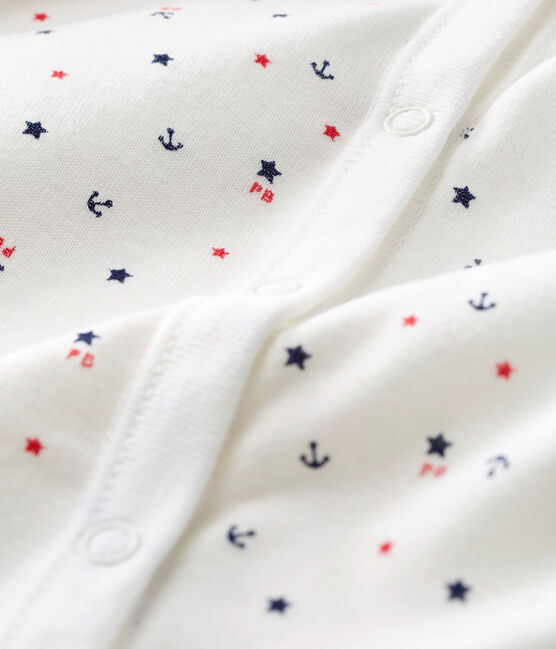 Babies' Ribbed Jumpsuit/Sleeping Bag MARSHMALLOW white/SMOKING blue/MULTICO