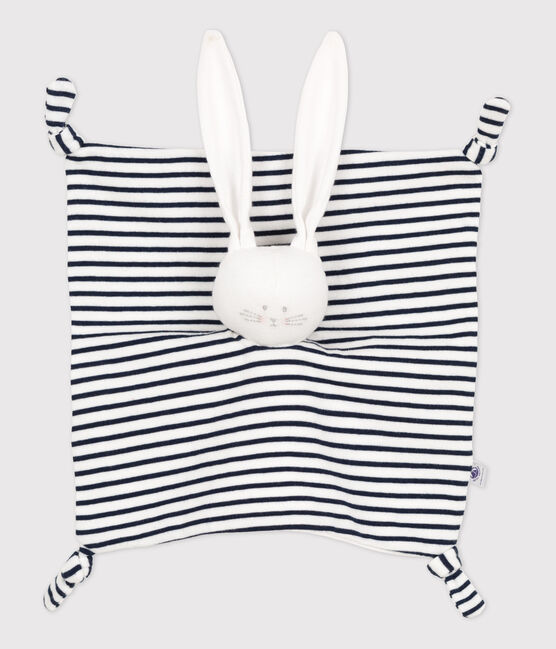 Doudou lapin marinière bébé en coton biologique MARSHMALLOW white/SMOKING blue