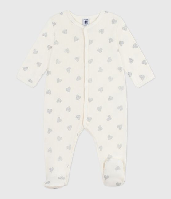 Babies' silvery heart-print cotton pyjamas MILK Ecru/ARGENT