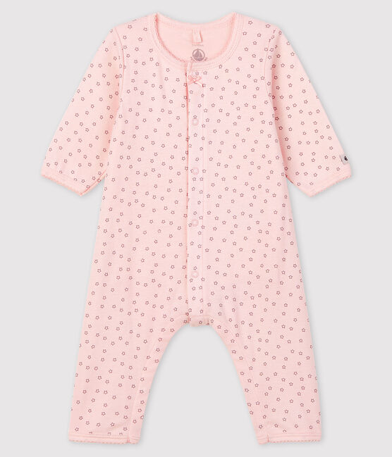 Baby Girls' Starry Footless Organic Cotton Bodyjama FLEUR pink/CONCRETE grey