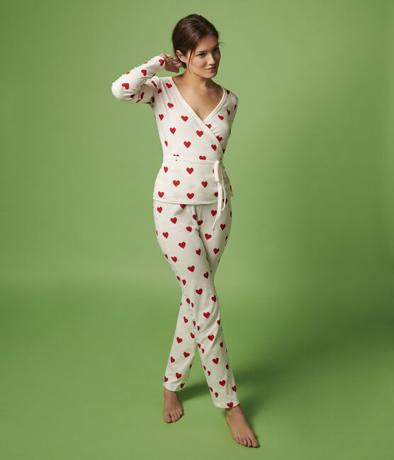Women's Heart Cotton Wrapover Cardigan MARSHMALLOW white/TERKUIT red