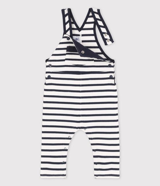 Babies' Organic Long Jersey Dungarees MARSHMALLOW white/SMOKING blue