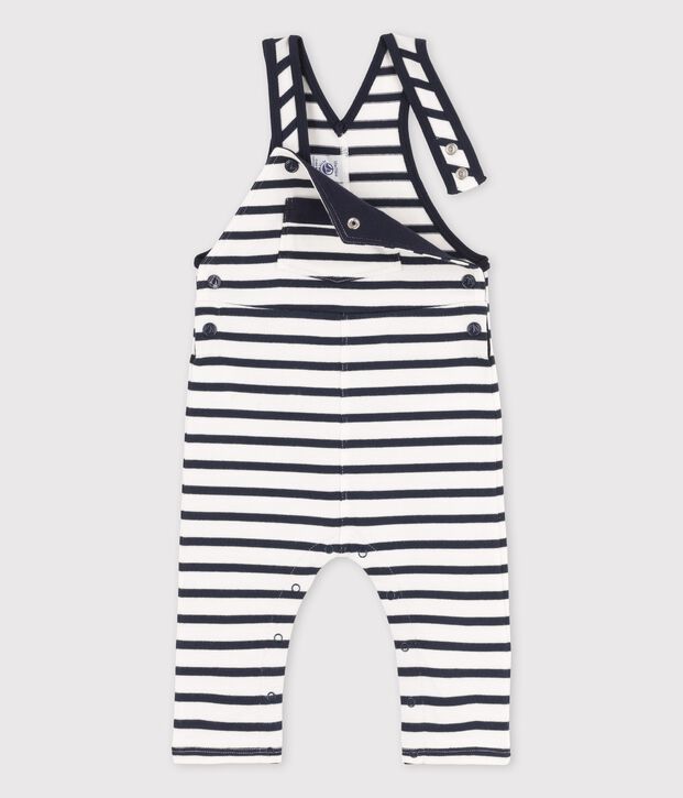 Babies' Organic Long Jersey Dungarees white/blue