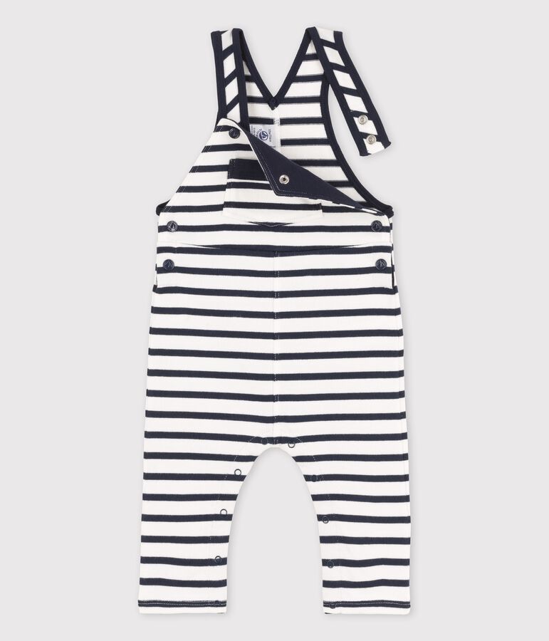 Babies' Organic Long Jersey Dungarees white/blue