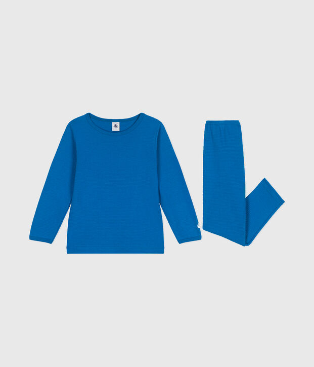 Pyjama  en c&ocirc;te d&eacute;saiguill&eacute;e  manches longues uni blue