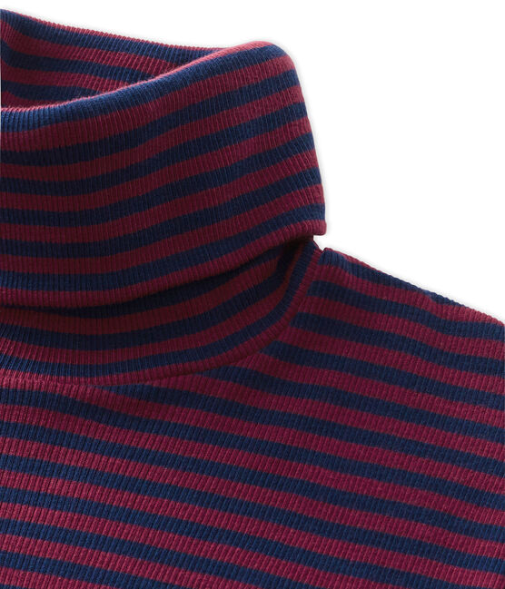 Women's striped roll-neck dress in ultra light cotton CLAFOUTI red/MEDIEVAL blue