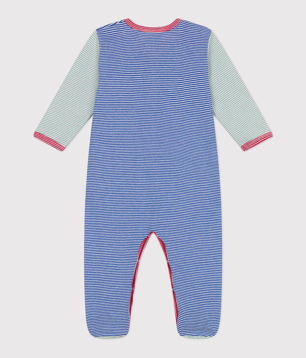 Babies' stripy cotton pyjamas blue/white