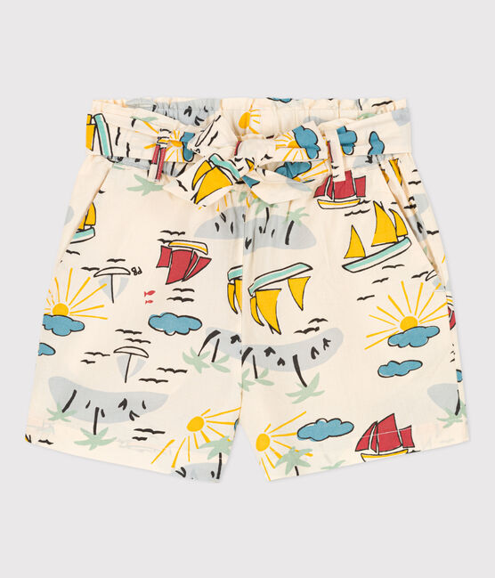 Girls' Patterned Poplin Shorts AVALANCHE white/MULTICO