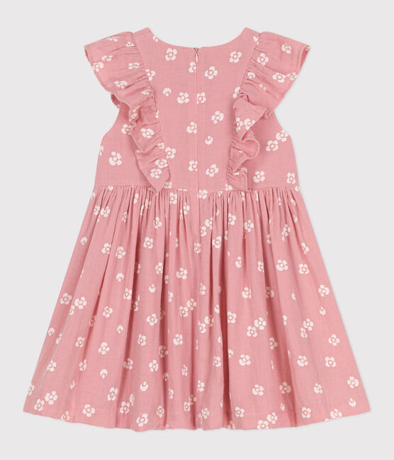Children's sleeveless floral cotton dress CHARME pink/MARSHMALLOW white