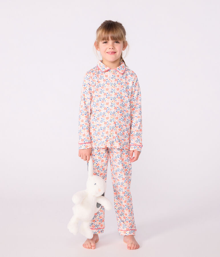 Children's buttoned printed cotton pyjamas white/multicolor
