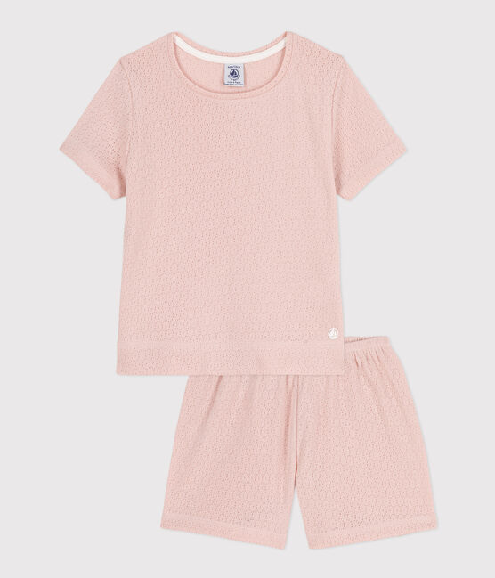 Girls' Plain Openwork Cotton Short Pyjamas SALINE pink