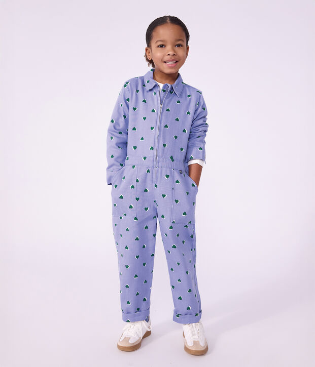 Children's cotton jumpsuit printed with hearts purple/multicolor