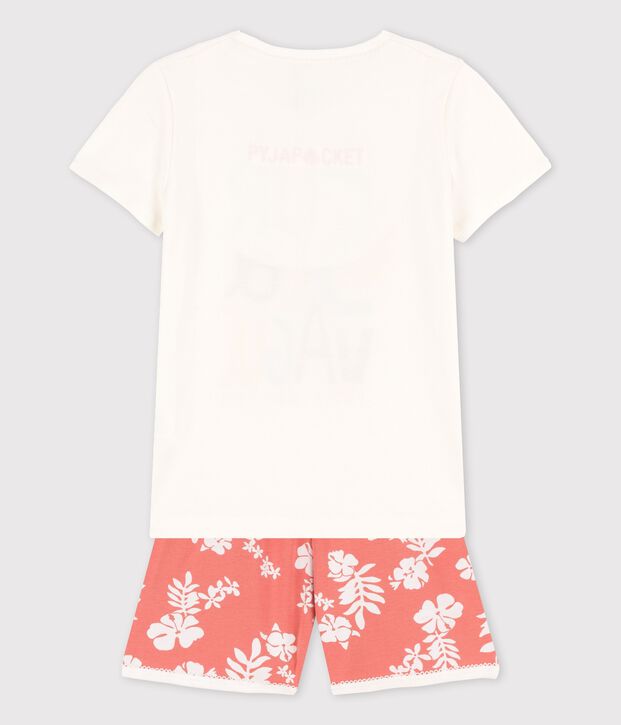 Girls' Pink Hawaiian Cotton Short Pyjamas white/pink