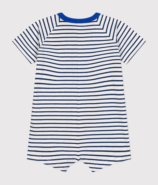 Babies' fine jersey playsuit white/blue
