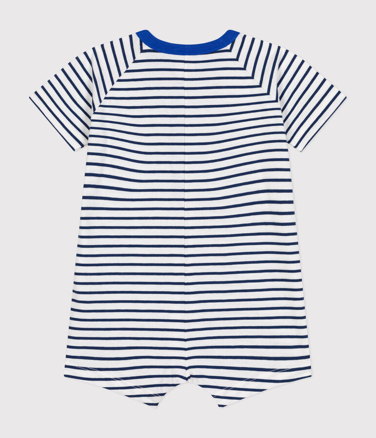 Babies' fine jersey playsuit MARSHMALLOW white/MEDIEVAL blue