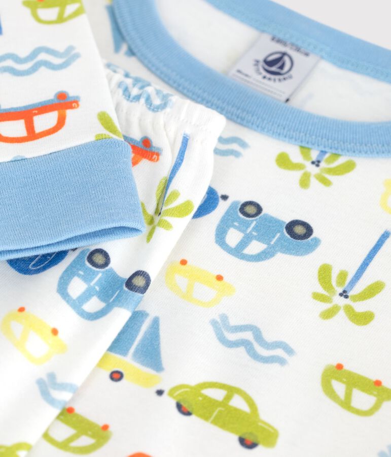 Children's very snug-fitting car print cotton pyjamas MARSHMALLOW white/MULTICO white
