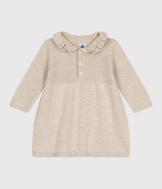 Babies' long-sleeved knitted cotton dress MONTELIMAR CHINE beige