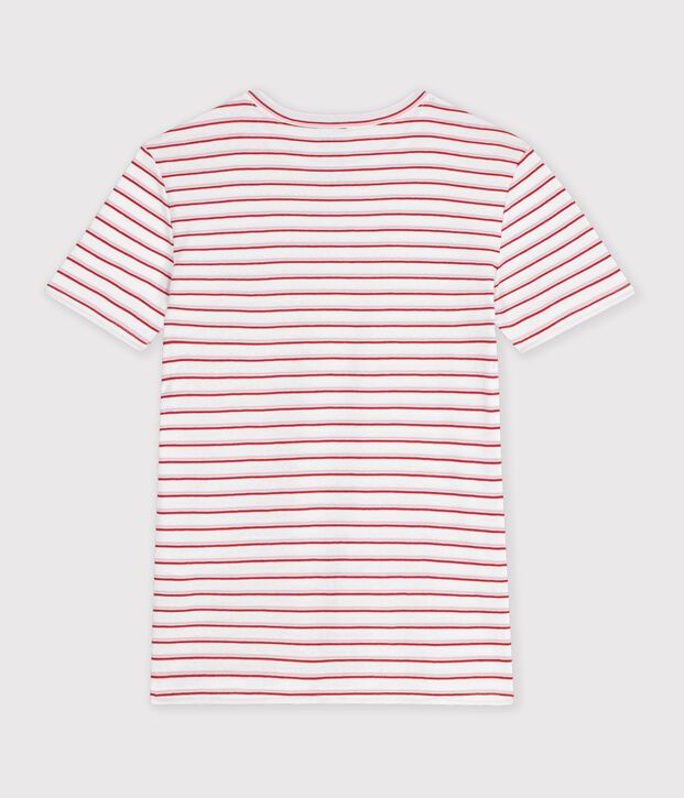 Women's short-sleeved stripy cotton T-shirt white/red