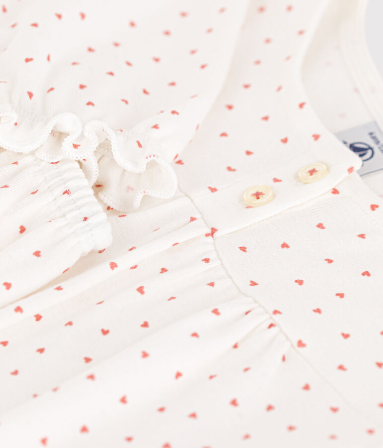 Girls' Heart Cotton Pyjamas MARSHMALLOW white/PAPAYE