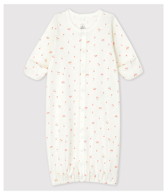 Babies' Cherry Pattern Organic Cotton Jumpsuit/Sleeping Bag MARSHMALLOW white/MULTICO white