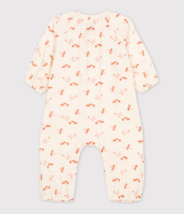 Babies' Bird Patterned Cotton Gauze Jumpsuit Ecru/multicolor