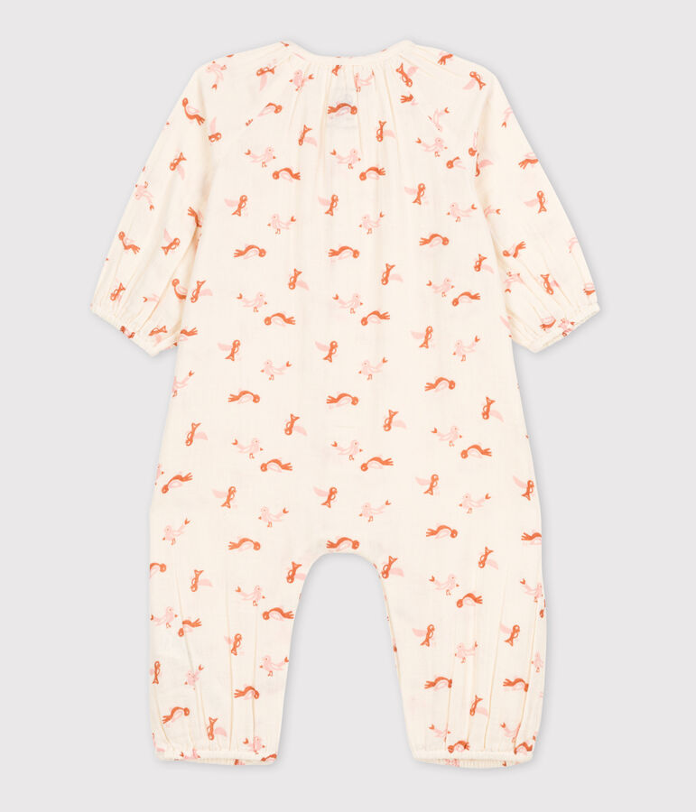 Babies' Bird Patterned Cotton Gauze Jumpsuit Ecru/multicolor