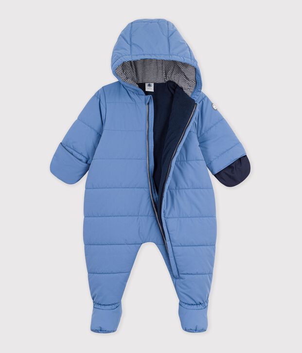 Babies' plain polyester snowsuit blue