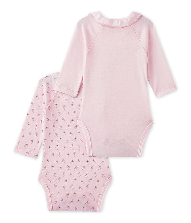 Set of 2 newborn baby girls' long-sleeved bodysuits white