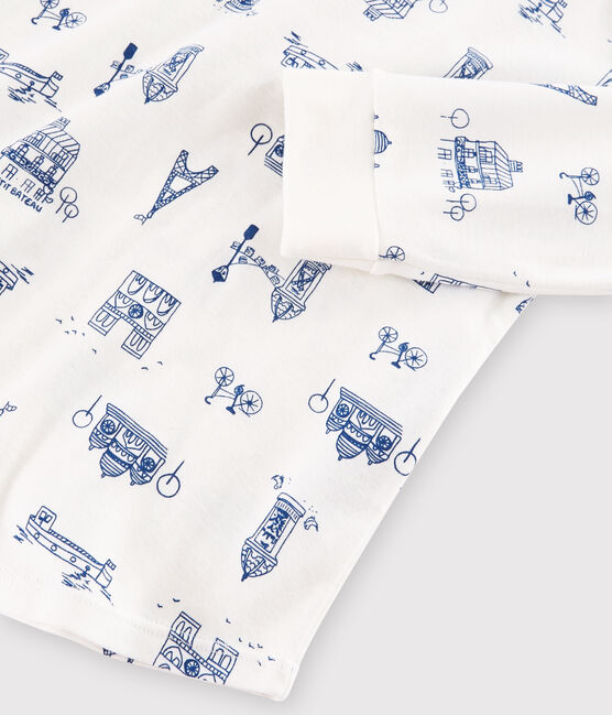 Children's Paris Print Ribbed Pyjamas MARSHMALLOW white/MAJOR blue