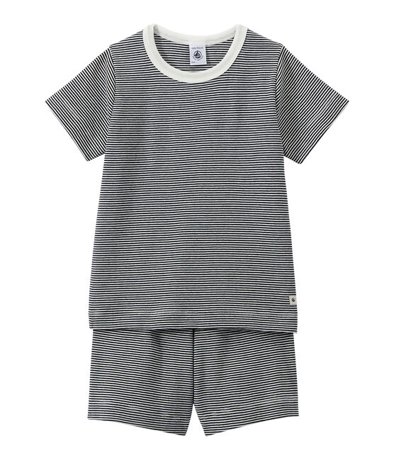 Boy's shortie pyjamas with milleraies stripes SMOKING blue/LAIT white