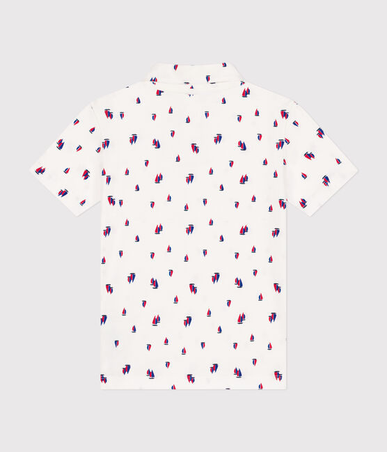 Boys' short-sleeved cotton polo shirt MARSHMALLOW white/MULTICO white
