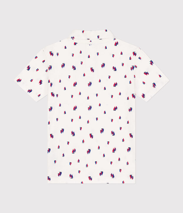 Boys' short-sleeved cotton polo shirt white/multicolor