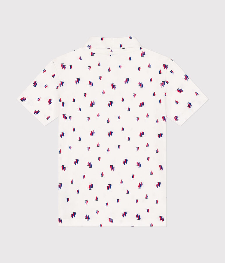 Boys' short-sleeved cotton polo shirt MARSHMALLOW white/MULTICO white