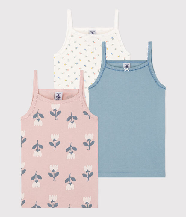 Girls' Tulip Patterned Cotton Vests - 3-Pack multicolor