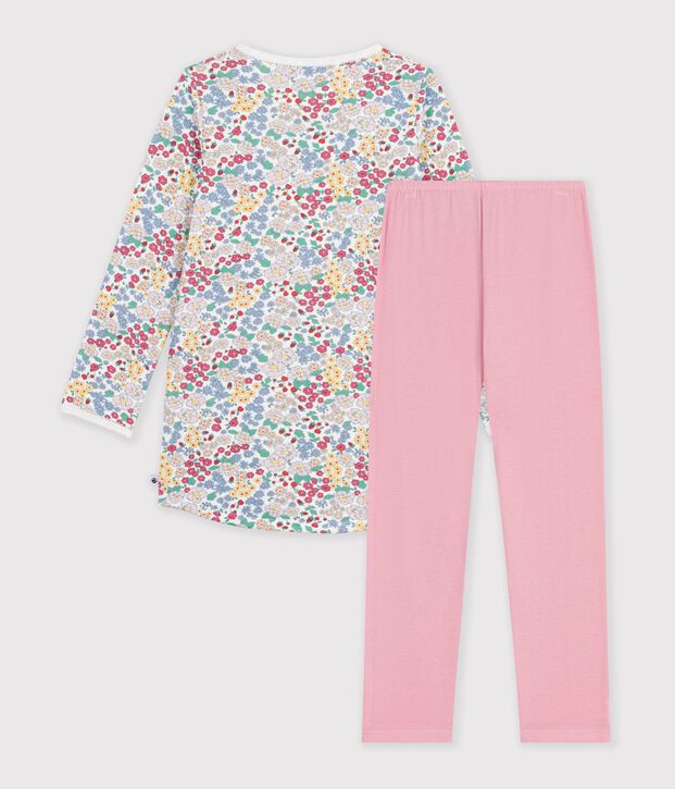 Children's nightdress and leggings in floral tube knit fabric pink/multicolor