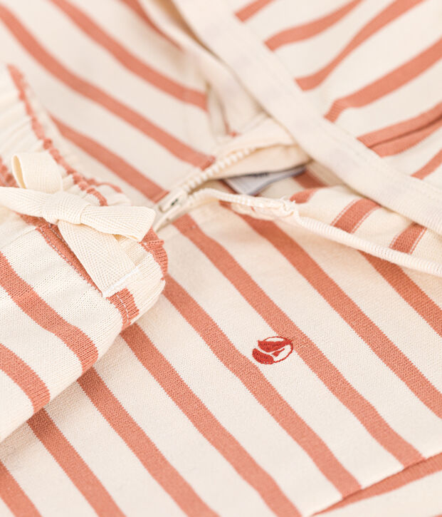 Babies' Thick Stripy Jersey Breton Outfit Ecru/pink