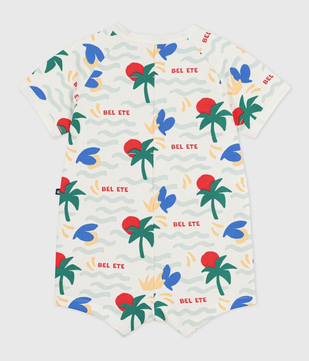 Babies' short printed cotton playsuit Ecru/multicolor
