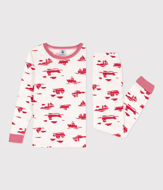 Children's Unisex Snugfit Cotton Pyjamas MARSHMALLOW white/PEPS red