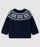 Baby's cardigan in 100% wool SMOKING blue/MARSHMALLOW white