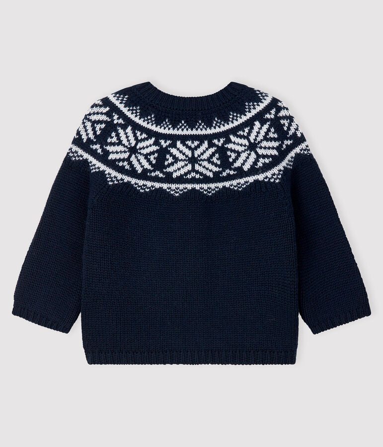 Baby's cardigan in 100% wool SMOKING blue/MARSHMALLOW white