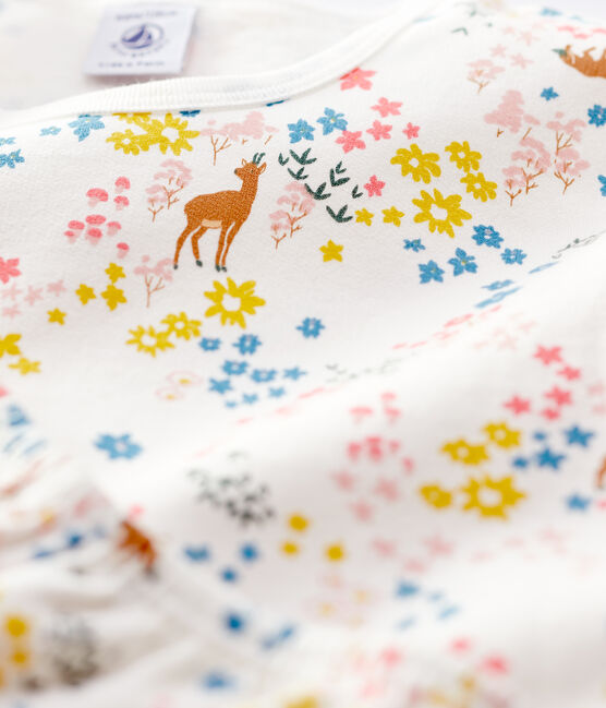 Girls' Fleece Floral Print Pyjamas MARSHMALLOW white/MULTICO white